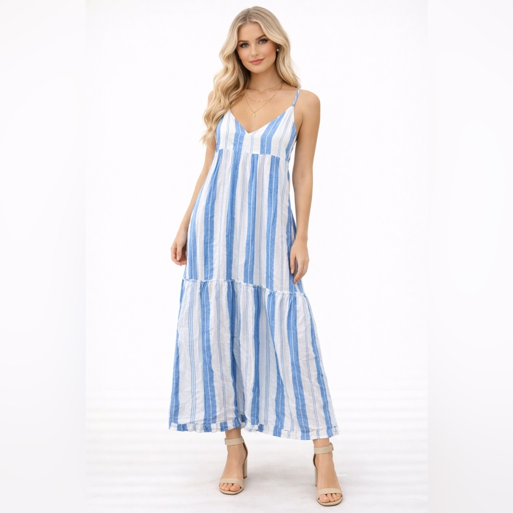 CP Shades Blue and White Striped Midi Sundress